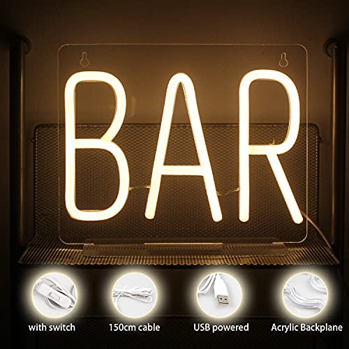 Ineonlife Bar Neon Sign Neon Yellow Sign for Business Wall Decor with Acrylic Base and Hanging Neon Signs for Bar Salon Shop Restaurant Business Party Supplies 10'' x 8''