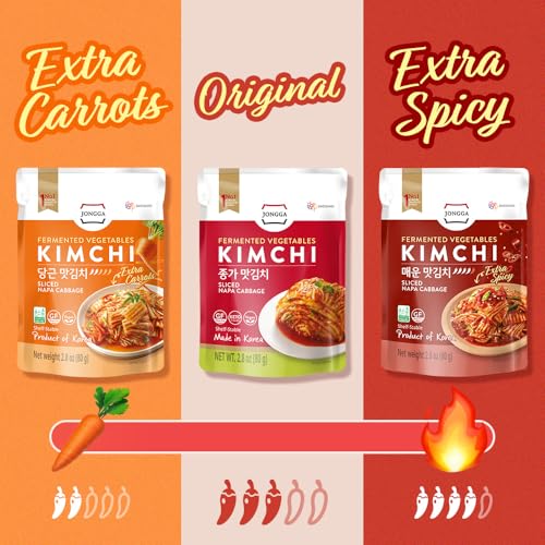 JONGGA Spicy Napa Cabbage Kimchi – (Pack of 8) Shelf-Stable Korean Fermented Kimchi, Authentic Spicy Pickled Cabbage, Probiotic-Rich, Perfect for Ramen, Rice & Stir-Fries (Extra Spicy)