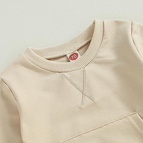 Karesoull Toddler Baby Boy Sweatsuits Fall Winter Clothes Set Long Sleeve Solid Color Crewneck Sweatshirts & Pants Outfit