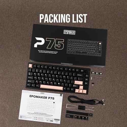 EPOMAKER P75 Wireless Aluminum Mechanical Keyboard, Bluetooth 5.0/2.4GHz/USB-C Hot Swappable Custom Keyboard, Gasket Structure Creamy Keyboard for PC/Tablet/PS/Xbox (Black, Wisteria Tactile Switch)