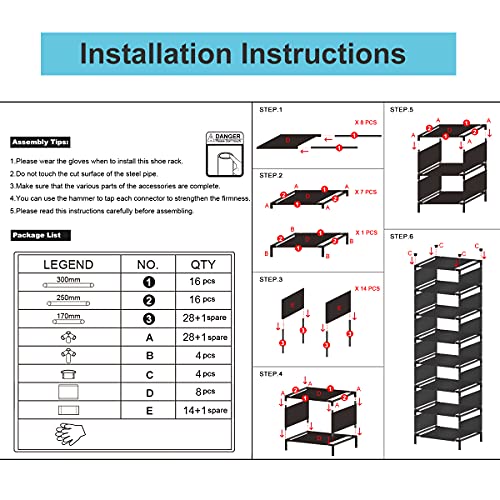 Vertical Narrow Tall Shoe Rack for front Door Entrance,10 Tiers Sturdy Metal Shoe Rack Organizer for Closet Entryway, 10-15 Pairs of Shoes and Boots Storage Shelf, Space Saving Stackable Shoe Rack