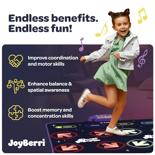 JOYBERRI Dance Mat - with 8 Levels & Songs, 3 Speeds and 2 Modes - Light Up Electronic Kids Dance Mat for Kids Ages 4-8, 8-12, Toddlers 3-5 / Dance Pad, Dancing Mat Toy Gift for Girls and Boys