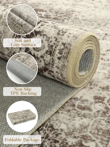 Lahome Black Washable Runners for Hallways,Boho 2'6"x10' Kitchen Runner Rugs Non Skid Washable Indoor Bathroom Runner Rug,Distressed Carpet Runner for Bedroom Entryway Foyer(2'6"x10', Black/Grey)