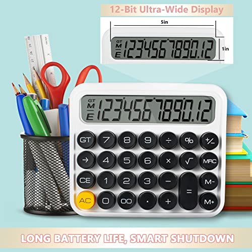 GUDTEKE Mechanical Switch Desktop Calculator - 12 Digit Large LCD Display, Big Button, Automatic Sleep, Battery Operated