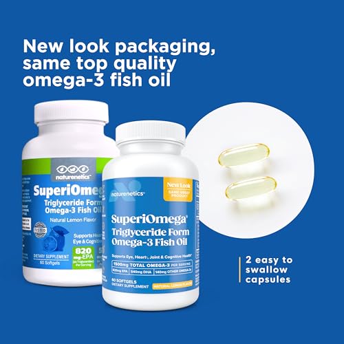 Triglyceride Omega 3 Fish Oil for Dry Eyes, Joint, Heart, and Brain Health - High EPA & DHA Omega-3 Fatty Acids - Lemon Flavor - 60 Softgels - 30 Day Supply