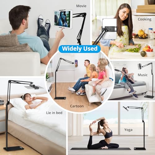 Spessn Adjustable Tablet Floor Stand Universal 360-degree Rotatable Metal Tablet Holder Phone Stand for iPad/iPhoneX/iPad Pro 4.5-12.9" Inch-Screen, Phone, Kindle(Black)