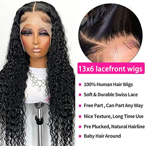Deep wave Lace Front Wigs Human Hair Pre Plucked 180% Density 13x6 HD Transparent Brazilian Virgin Human Hair Wigs for Women Deep curly Wet and Wavy Lace Frontal wig Human Hair Natural Color