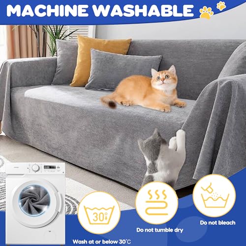 Cat Scratch Furniture Protector - Anti-Slip, Waterproof Sofa Cover to Keep Cats Off, Pet-Friendly Couch Protectors for 3 Cushion Couch, Beige Anti-Scratch Couch Cover for Pets and Kids 118"X71"
