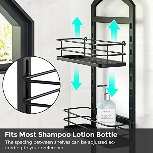 ODesign 2 Tier Shower Caddy Organizer-Over The Shower Head Caddy-Anti-Swing Hanging Bathroom Shelves-Shower Storage Basket Rack Rustproof-Height-Adjustable Large Shower Caddies-Black