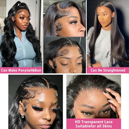 Ghios 13x4 Body Wave Lace Front Wigs Human Hair 180 Density Hd Lace Front Wigs Human Hair Body Wave Wigs Brazilian Human Hair Pre Plucked with Baby Hair for Women 22 Inch