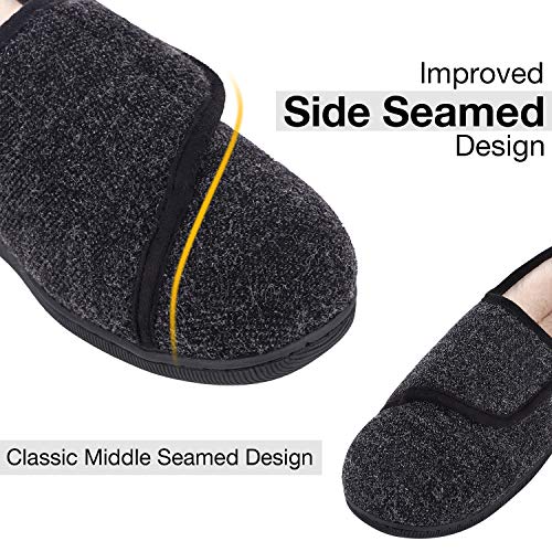 LongBay Women's Furry Memory Foam Diabetic Slippers Comfy Cozy Arthritis Edema House Shoes (7 B(M), Black)