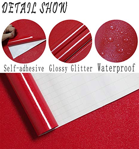 15.8''x393.7''Red Contact Paper for Countertops Self-Adhesive Wallpaper Removable Red Peel and Stick Wallpaper Waterproof Easy to Clean Vinyl Roll Decorative Kitchen Cabinet for Wall Covering