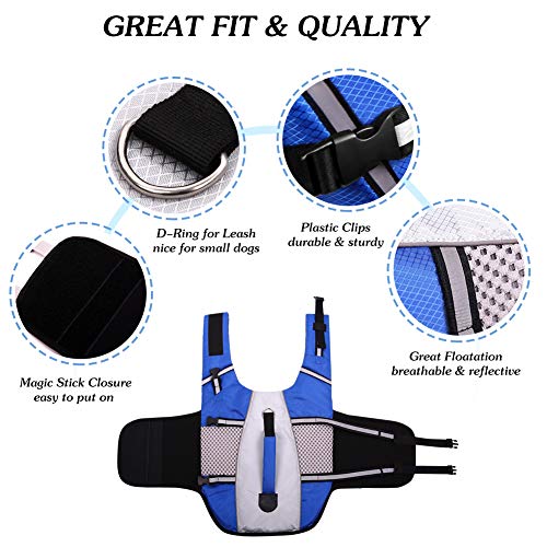 Dog Life Jacket Swimming Vest Lightweight High Reflective Pet Lifesaver with Lift Handle, Leash Ring Blue,XS