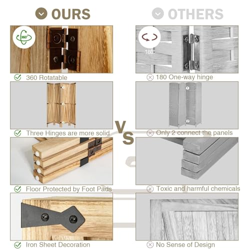 iVilla 5.8 Ft Tall Wood Room Divider, Rustic Folding Privacy Screens Farmhouse Partition Wall dividers for Rooms, Separator, Temporary Wall, Rustic Barnwood (6 Panel, White) 1