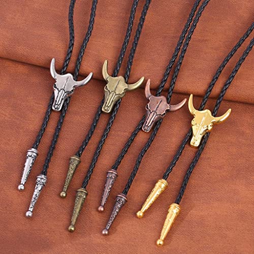 HUABOLA CALYN Native American Bolo tie Rodeo Cowboy Leather Necktie Western Bolo ties for Men Women (1# Skull Gold)