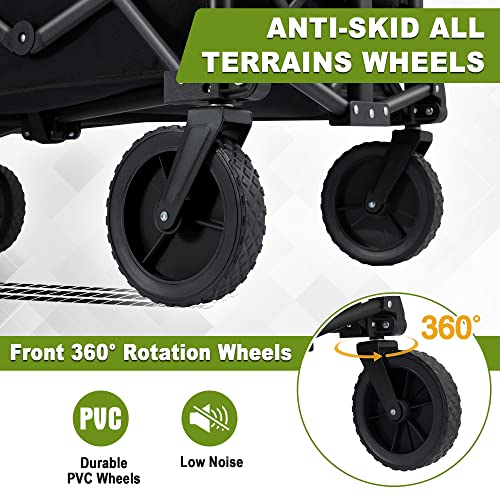 Collapsible Folding Wagon Cart,Heavy Duty Garden Cart with All Terrain Wheels,Portable Large Capacity Utility Wagon Cart for Camping Fishing Sports Shopping, Black