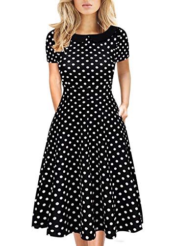 Peter Pan Collar Dresses for Womens Petite Summer Wear to Work Business Elegant Casual Vintage Church Dress with Pockets 978 Plaid Blue S