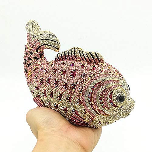 Boutique De FGG Fish Crystal Clutch Purse Formal Evening Bags Women Prom Clutch Bag Wedding Party Rhinestone Handbags,Mini,Multi Orange