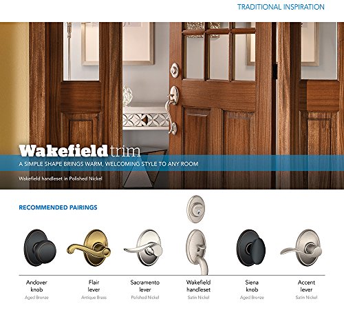 SCHLAGE Andover Knob with Wakefield Trim Non-Turning Lock, Bright Brass (F170 AND 605 WKF)