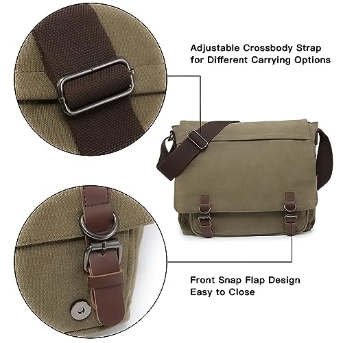 Dasein Large Vintage Canvas Messenger Shoulder Bag, Army Green, 15in Laptop Capacity