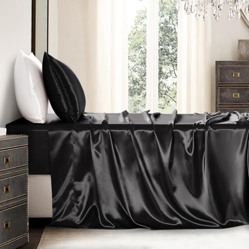 GOLAL Satin Sheets California King Size - 4 Pieces Luxury Silky Soft Bed Sheets, Wrinkle-Free Sage Green Satin Silk Sheet Set with 1 Deep Pocket Fitted Sheet, 1 Flat Sheet, 2 Pillow Cases