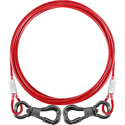 Tresbro 100FT Reflective Dog Tie Out Cable for Dogs Up to 250 Pounds, Steel Wire Dog Leash Cable with Stainless Rotatable Buckle, Heavy Duty and Enduring, Dog Chains Outside for Outdoor,Yard,Camping