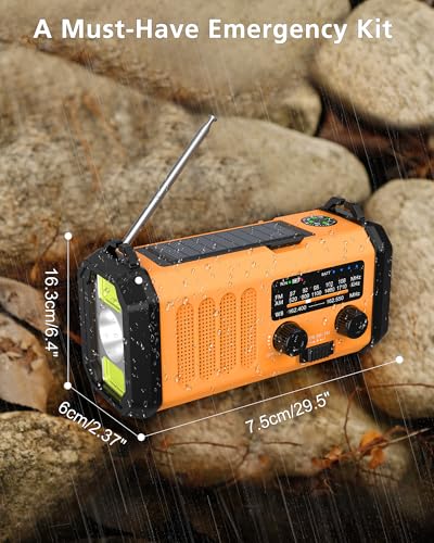 48100mWh NOAA Emergency Weather Radio, Solar Hand Crank Radio,Portable AM/FM/NOAA Radio with 700LM Crank Flashlight, Reading Lamp,Compass,SOS for Hurricane Storm Emergency Survival Kit Outdoor Camping