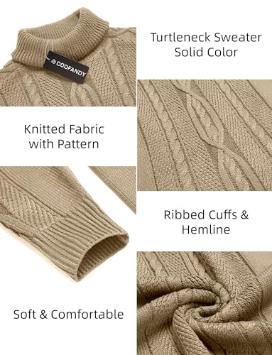 COOFANDY Blue Turtleneck for Men Long Sleeve Slim Fit Sweater Casual Warm Twisted Knitted Pullover Sweaters