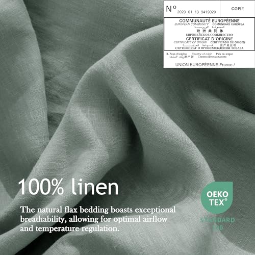 EVERLY Linen Sheets Set Queen Size,100% French Stonewash Pure Linen Sheets Set,4Pieces (1Flat Sheet,1Fitted Sheet,2Pillowcase) Suitable for Hot Sleepers,Deep Pocket Natural Bedding Set-Navy Blue