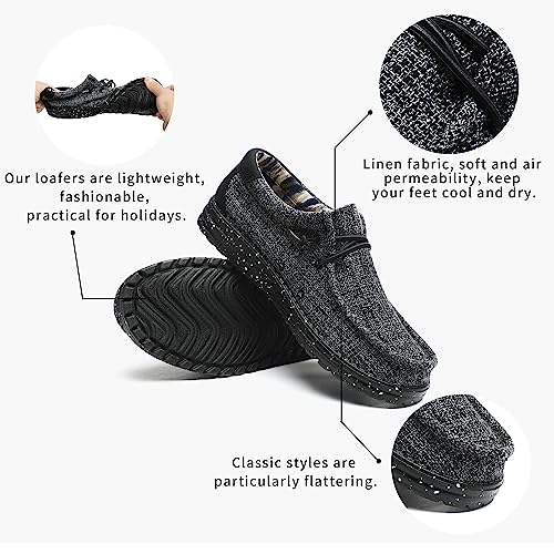 Men’s Machine Washable Slip On Lace Up Casual Loafer Breathable Travel Canvas Shoes for Men Comfortable and Stylish Summer Loafers Lightweight Black Size 7