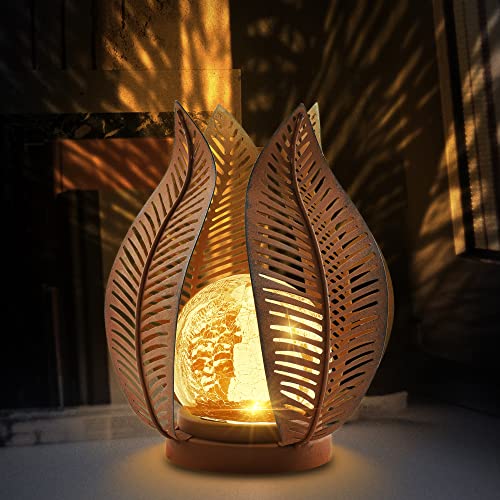 QZGE Solar Outdoor Lights Garden Decor Waterproof Crackle Glass Globe,Metal Yard Art Outdoor Solar Garden Lights for Decor Yard,Porch,Patio Decorations.Gardening Gifts for Women/Mom.