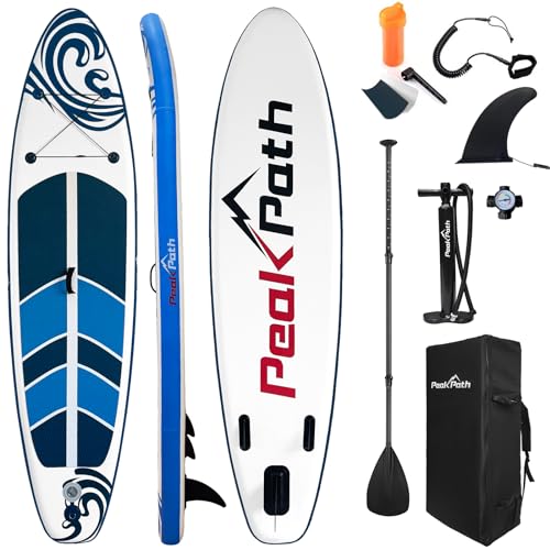 Peakpath Inflatable Stand Up Paddle Board (6''Thick) with Premium SUP Accessories&Bag,Bottom Fin for Paddling,Surf Control,Non-Slip Deck,Leash,Paddle and Two-way Hand Pump| Youth & Adult Standing Boat