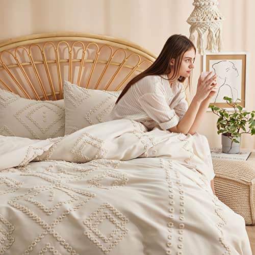 Bedsure Striped Tufted Duvet Cover Queen - Shabby Chic Duvet Cover, 3pcs All-Season Size Boho Bedding for All Seasons, Includes 1 Queen Duvet Cover & 2 Pillowcases (Navy, Queen, 90"x90")
