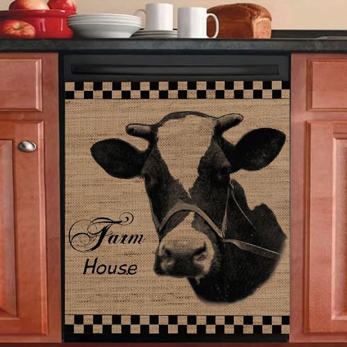 Farmhouse Cow Magnet Sticker Dishwasher Cover for Front Door,Refrigerator Magnet Cover, Dishwasher Covers Decorative(23 x 26 Inches)