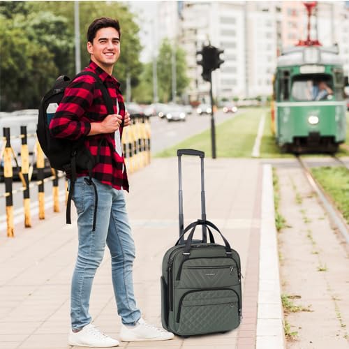 KROSER Carry On Underseat Multi-functional, 16-inch Underseater Lightweight Overnight Suitcase for Women, Army Green