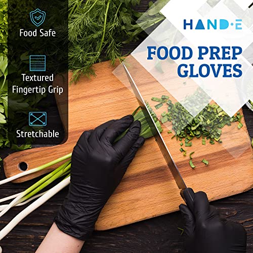 Hand-E Touch Black Nitrile Disposable Gloves Small, 50 Count - BBQ, Tattoo, Hair Dye, Cooking, Mechanic Gloves - Powder and Latex Free Gloves