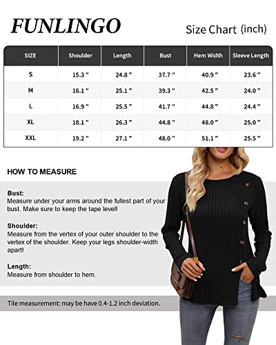 Funlingo Womens Long Sleeve Tunic Tops to Wear with Leggings Casual Dressy Shirts Long Sweater Black S
