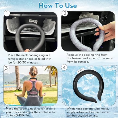 2 Pack Neck Cooling Tube, Reusable Ice Neck Ring Cooler Wraps,Wearable Body Cooling Products for Outdoor Indoor, Neck Coolers for Hot Weather (Black*2)