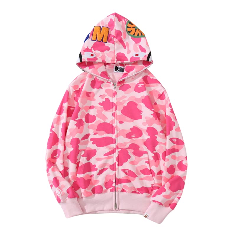 EXXE&OYYO Men's Shark Hoodie,Cotton Material Shark Jaw Jacket Ape Camo Full Zip Jacket Up (Patchwork 5,3XL,3X-Large)