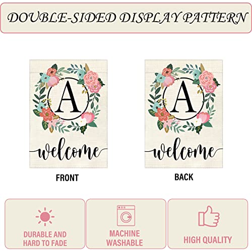 YeeCASE Monogram Letter Garden Flag Floral 12x18 Inch Double Sided for Outside Small Burlap Family Last Name Initial Yard Flag (N)