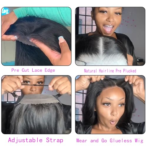 AGADES Glueless Wigs Human Hair Pre Plucked Pre Cut 5X5 Lace Closure Wigs Wear and Go Wig Human Hair Density 180 Straight Lace Front Wigs Human Hair Brazilian Virgin Human Hair Wig For Women 18 Inch