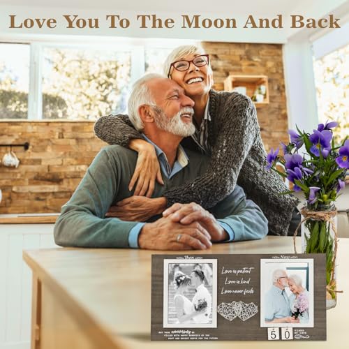 Then and Now Anniversary Picture Frame, 1-99 Years Wedding Gift Ideas, Engagement Bridal Shower Gifts, 25th Anniversary Wood Double Photo Frame for Couple, 4x6 Inches Photos