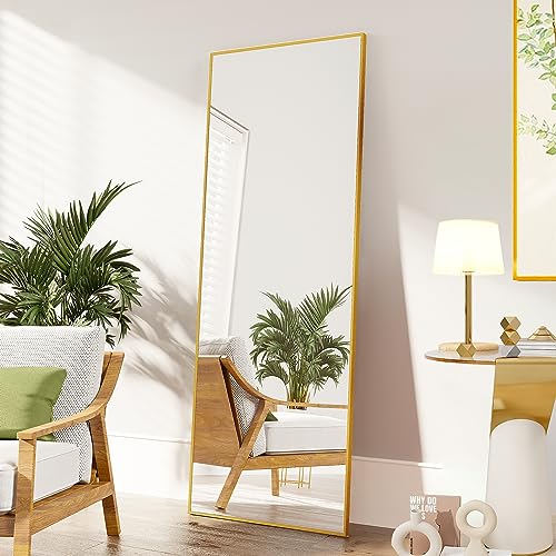 FANYUSHOW Wall Mounted Full Length Mirror, 50" x14" Tempered Glass Full Body Mirror with Engraving Frame for Bedroom, Living Room,Black