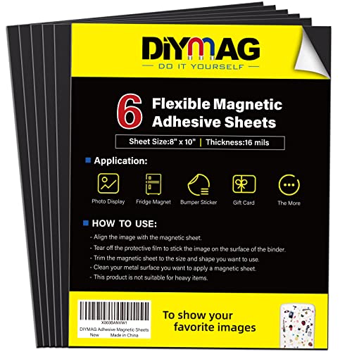 DIYMAG Magnetic Adhesive Sheets, |4" x 6"|, 10 Pack Cuttable, Flexible magnet sheets with adhesive for Crafts, Photos, Easy Peel and Stick