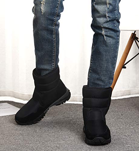 DADAWEN Men's Winter Snow Boots Outdoor Waterproof Anti-Slip Warm Fur Lined Cold Weather Boots Black US Size 7.5