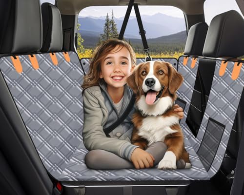 Back Seat Extender for Dogs, Dog Car Seat Cover Hard Bottom, Pet Seat Cover with Mesh Window, Dog Seat Covers for Car Travel Camping, Dog Hammock for Car, Truck, Dog Trunk Cover for SUV