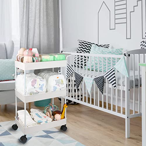 Volnamal Baby Diaper Caddy, Plastic Movable Cart for Newborn Nursery Essentials Diaper Storage Caddy Organizer for Changing Table & Crib, Easy to Assemble, Beige