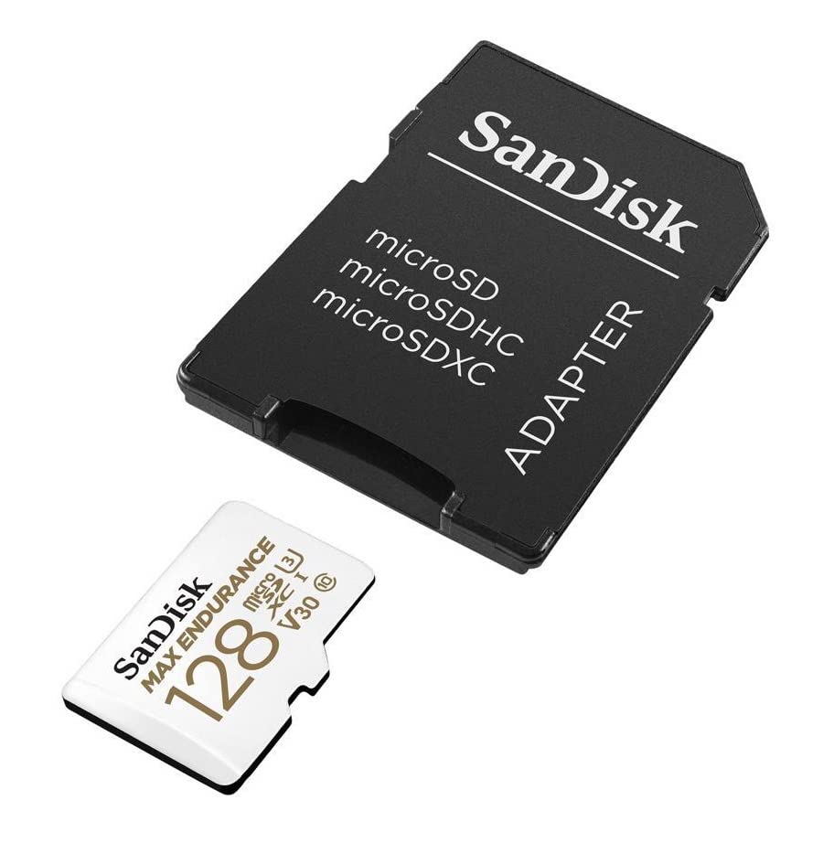 SANDISK 128GB MAX Endurance microSDXC Card with Adapter for Home Security Cameras and Dash cams - C10, U3, V30, 4K UHD, Micro SD Card - SDSQQVR-128G-GN6IA