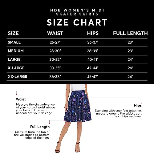 HDE Skirts for Women - Midi Skirt Skater Skirt Knee Length High Waist Fun Prints Witch Spells - M