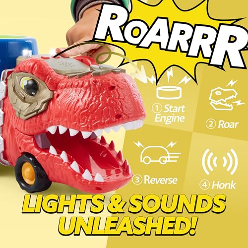 JOYIN Dinosaur Truck Toys for Kids, Kids Toys Boys Age 3 4 5, Dinosaur Car Carrier Truck Toy with 6 Dinosaur Figures Rubber Car Vehicles, Toddler Birthday Gifts with Music & Lights